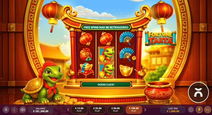 Fortune Tarta – herní obrazovka s válci a želvou